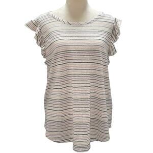 Kim & Cami XL Los Angeles Metallic Striped Ivory Ruffled Cap Sleeve Blouse/Shirt